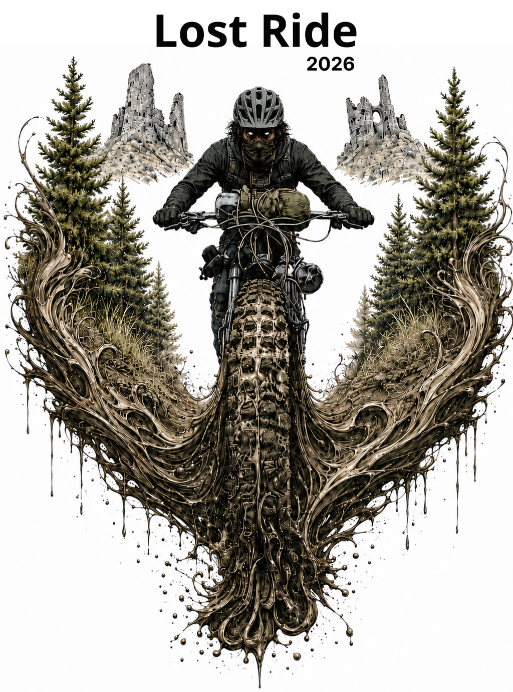Lost Ride 2026 T-shirt teaser with castles, forest roots, and a rider